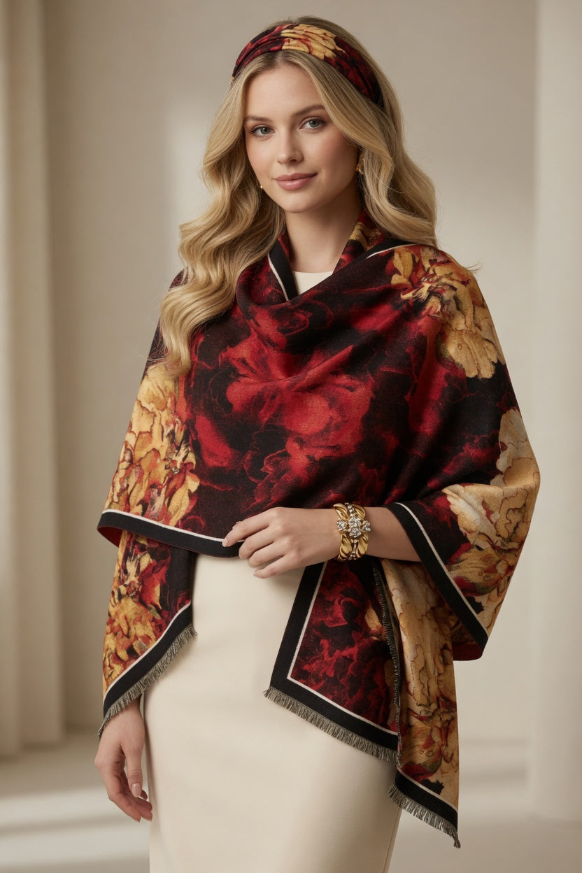 Peony Flowers Premium Scarf