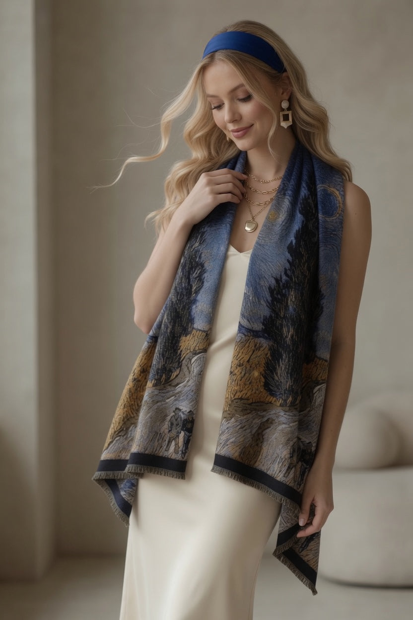 Road with Cypress and Star Premium Scarf