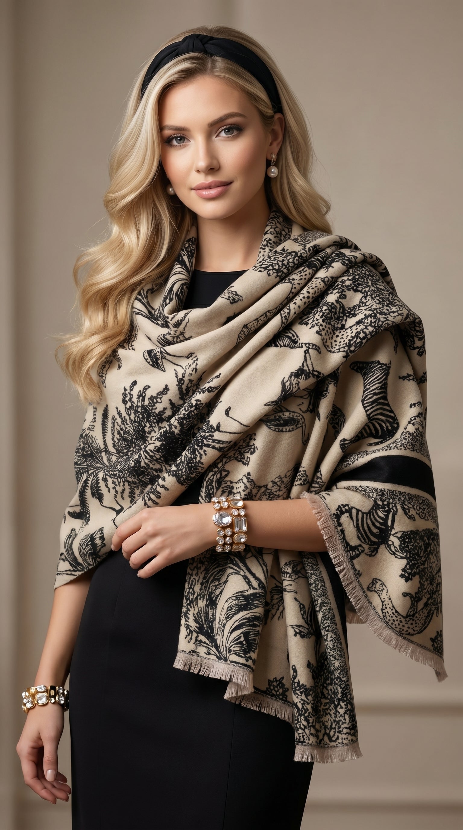 Safari Black Ivory Premium Scarf