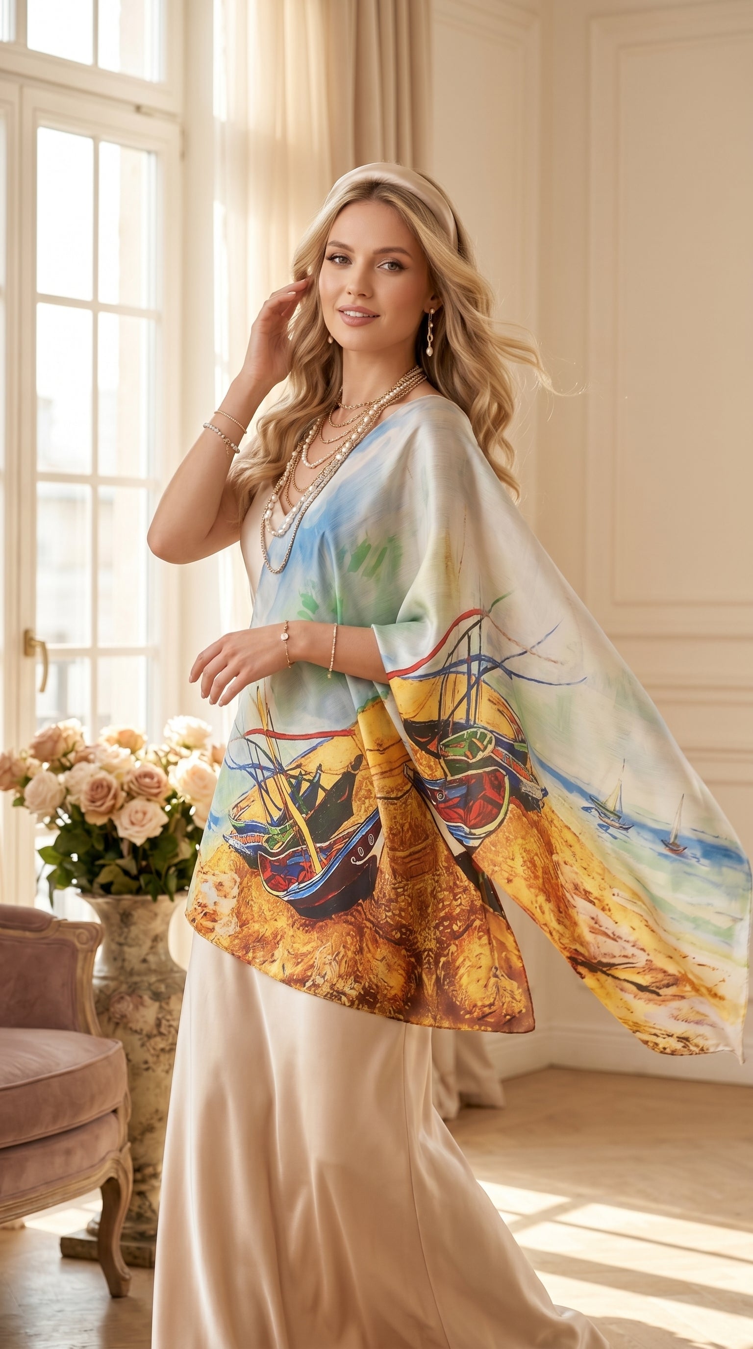 Fishing Boat Silky Art Scarf