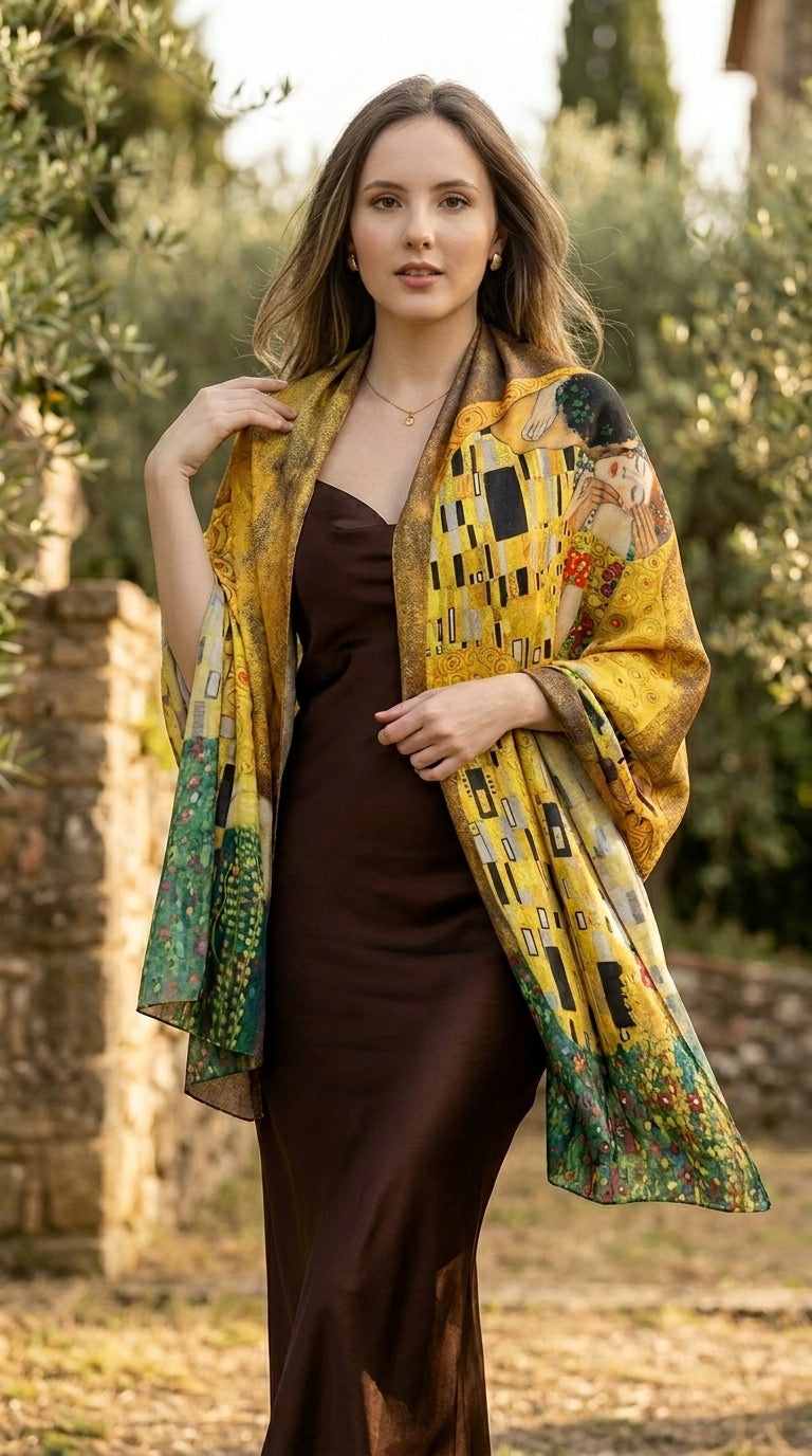 The Kiss Romantic Silky Art Scarf