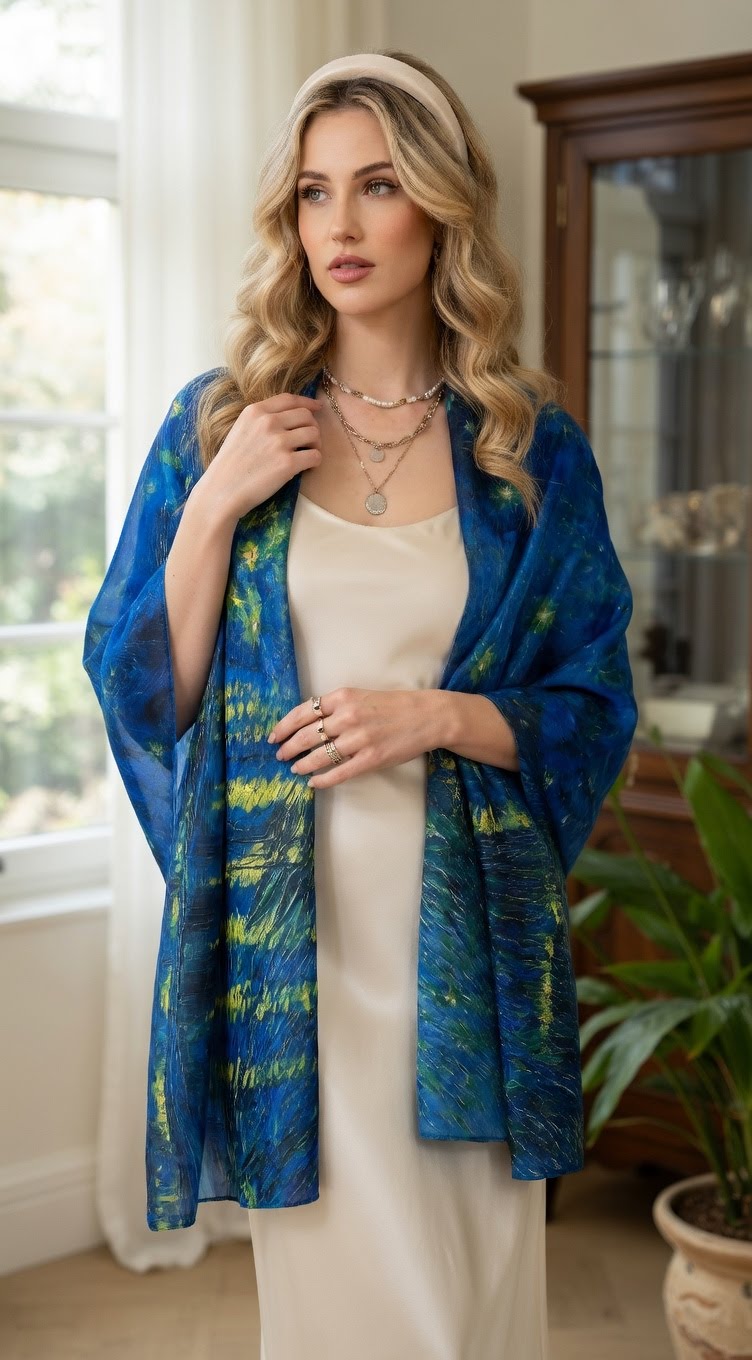 Starry Night Over the Rhone Silky Art Scarf