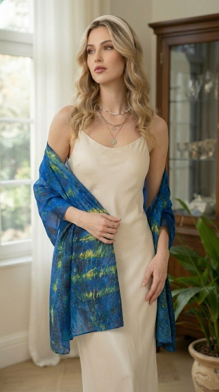 Starry Night Over the Rhone Silky Art Scarf