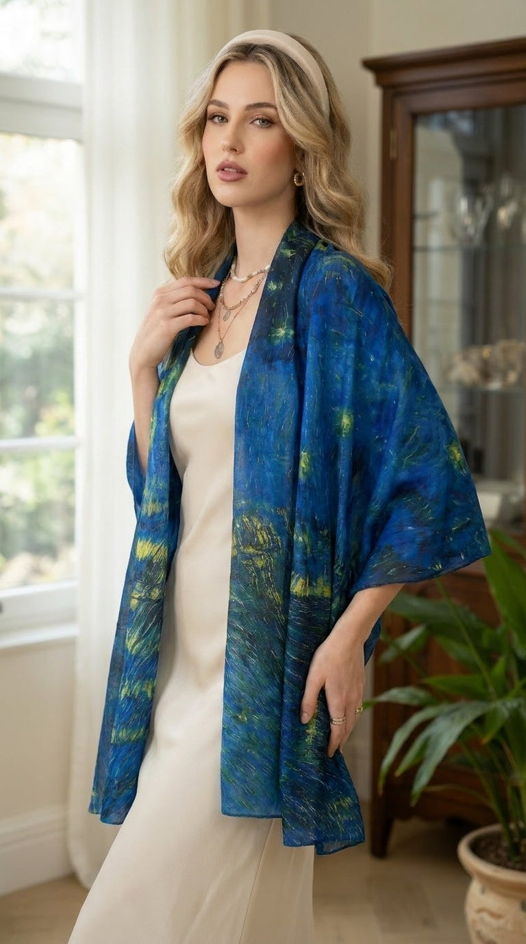 Starry Night Over the Rhone Silky Art Scarf
