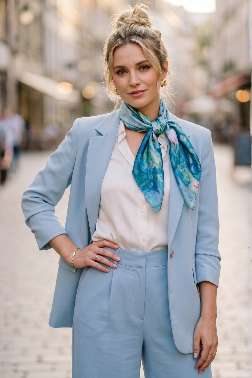 Blue Water Garden Scarf 27in x 27in