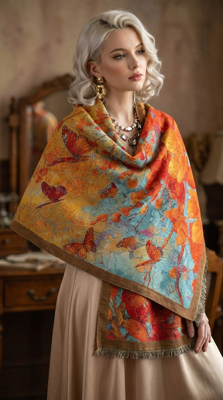 Monarchs Gliding Over Garden Premium Scarf