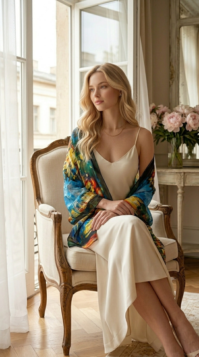 Les Jardin Floral Silky Art Scarf
