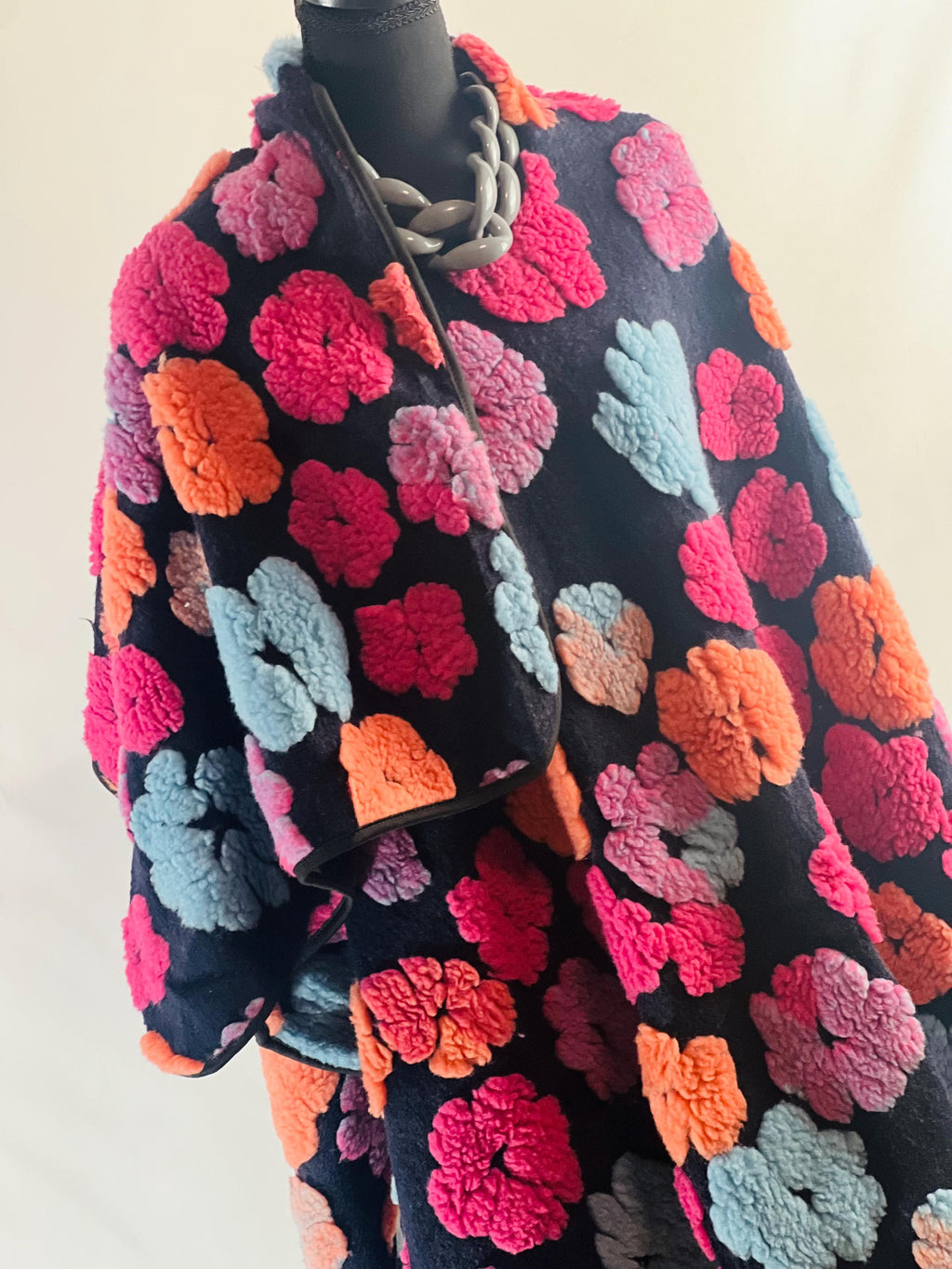 Embroidered Floral Ruana Wrap: Oversized Boho Cape, Wool-Like Shawl
