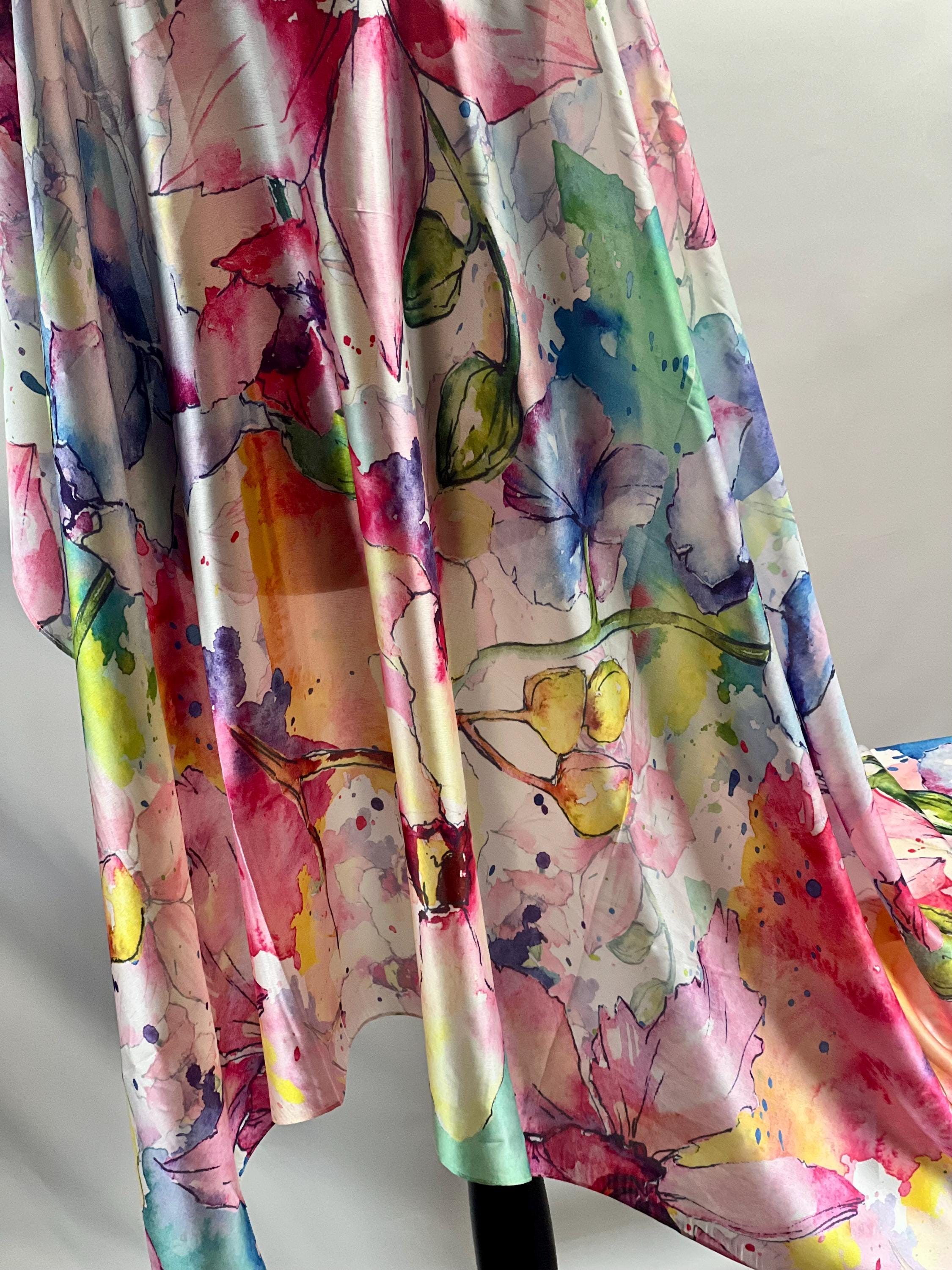 Floral Masterpiece Art Scarf: Silky Satin Shawl (34" x 70")