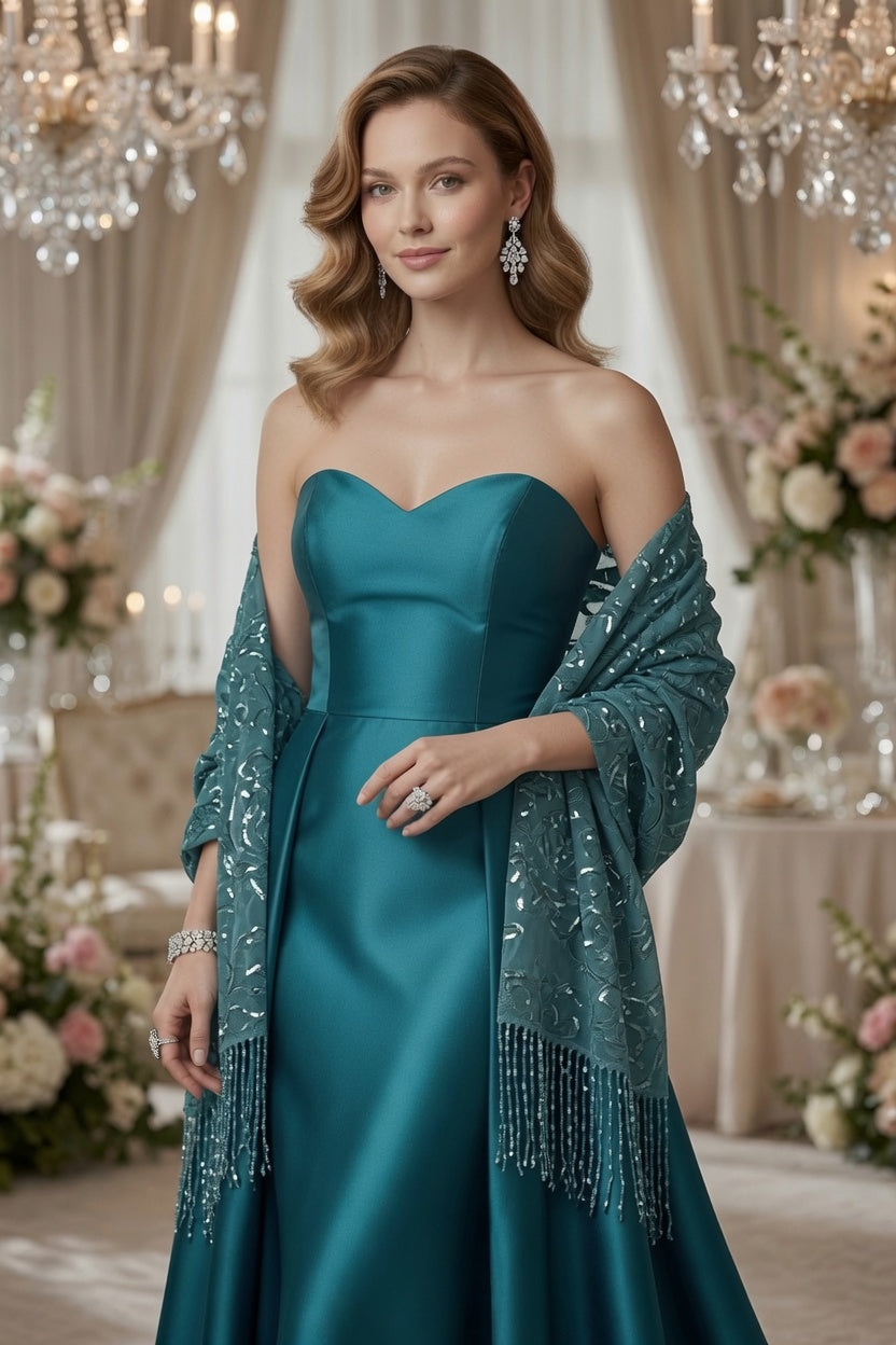 Turquoise Rose Sequin Evening Scarf Wrap | Elegant Floral Sparkle Shawl