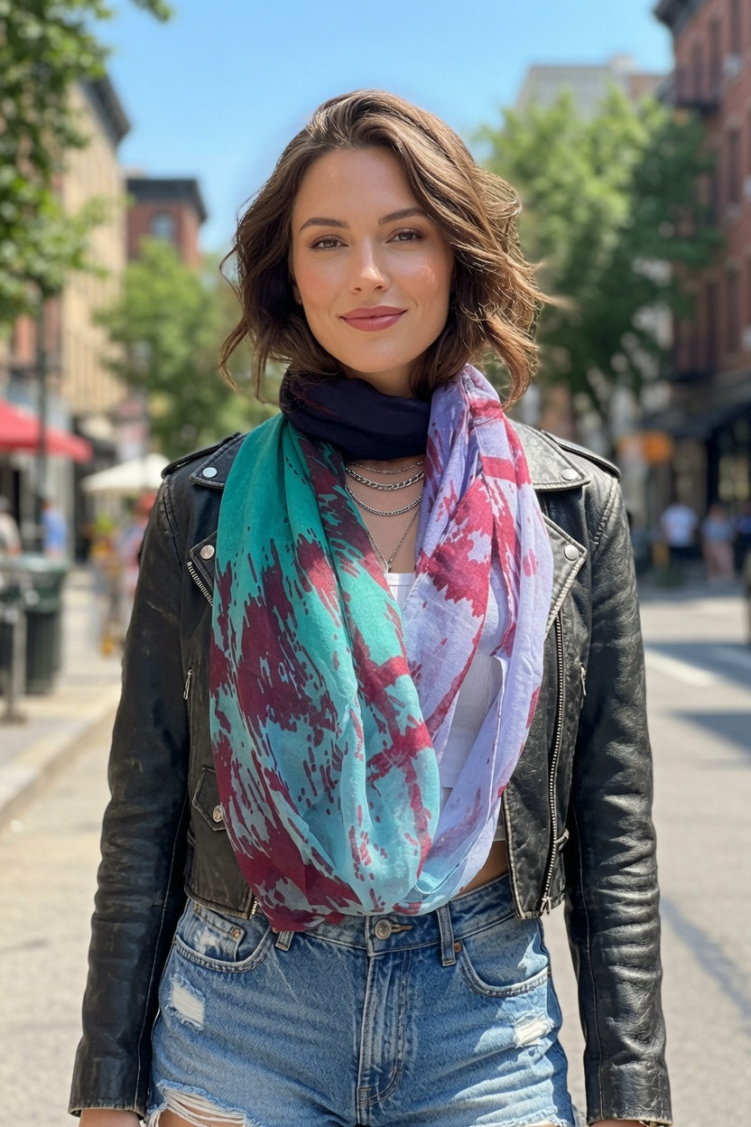 Teal Lavender Abstract Painting Infinity Scarf | Wearable Art Loop Scarf