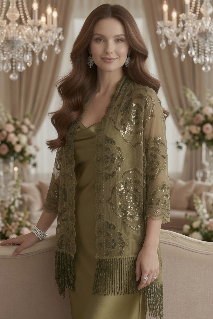 Olive Rose Sequin Evening Scarf Wrap | Elegant Floral Sparkle Shawl