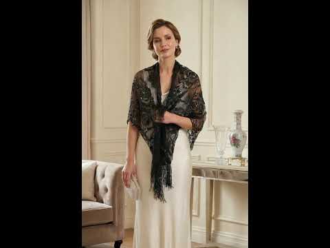 ROSES PATTERN SEQUIN SCARF BLACK