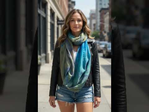 ABSTRACT PAINTING INFINITY SCARF OLIVE GREEN BLUE TONE