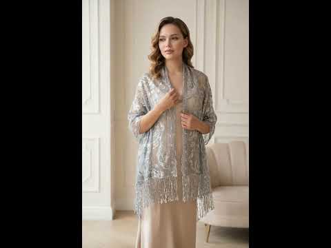 ROSES PATTERN SEQUIN SCARF WHITE