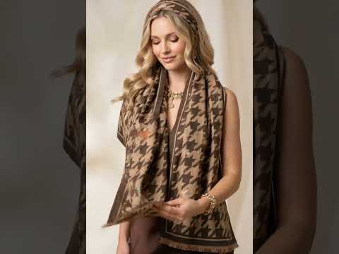 HOUNDSTOOTH SCARF SOLID BORDER  BROWN SCARF
