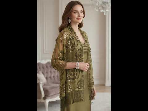 ROSES PATTERN SEQUIN SCARF OLIVE
